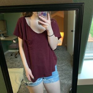 Red Pocket T-shirt with a raw hem!